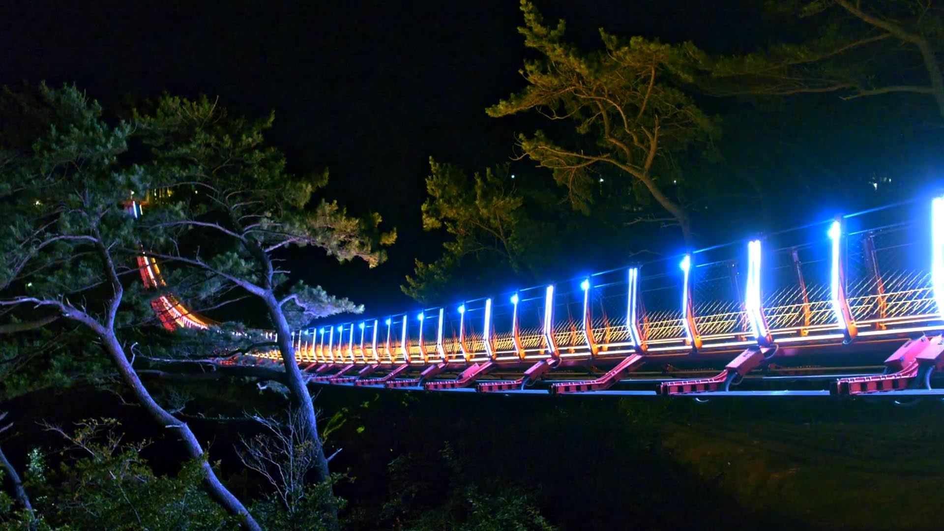 Korean LED pixel-mapped suspension bridge